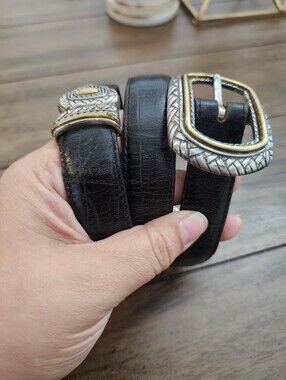 Brighton Womans Reversable Black/ Brown Leather Belt with Decorative Buckle